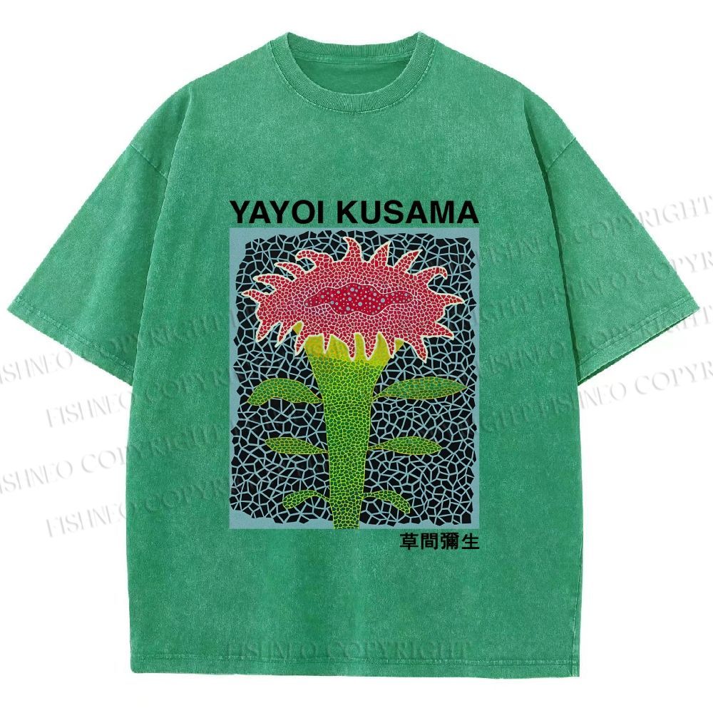 Unisex Yayoi Kusama Flower Printed Washed Tee