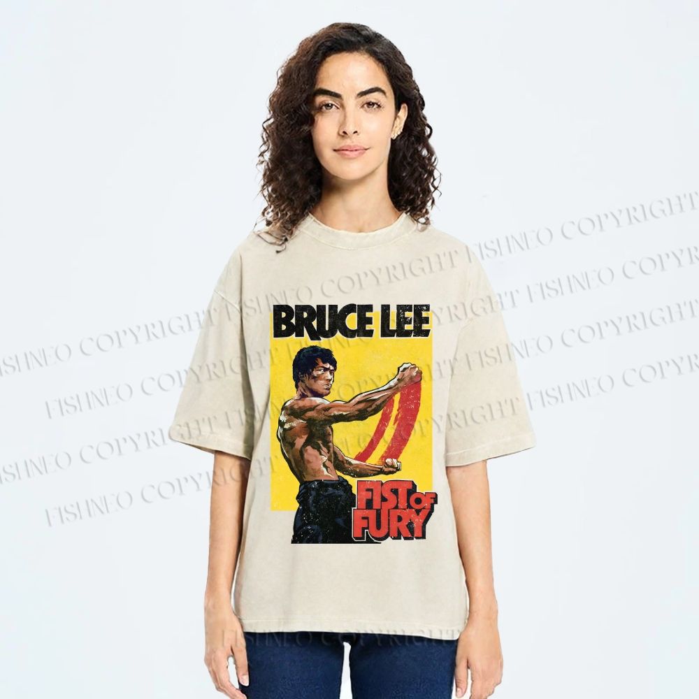 Unisex Bruce Lee Fist of Fury Printed Washed Tee