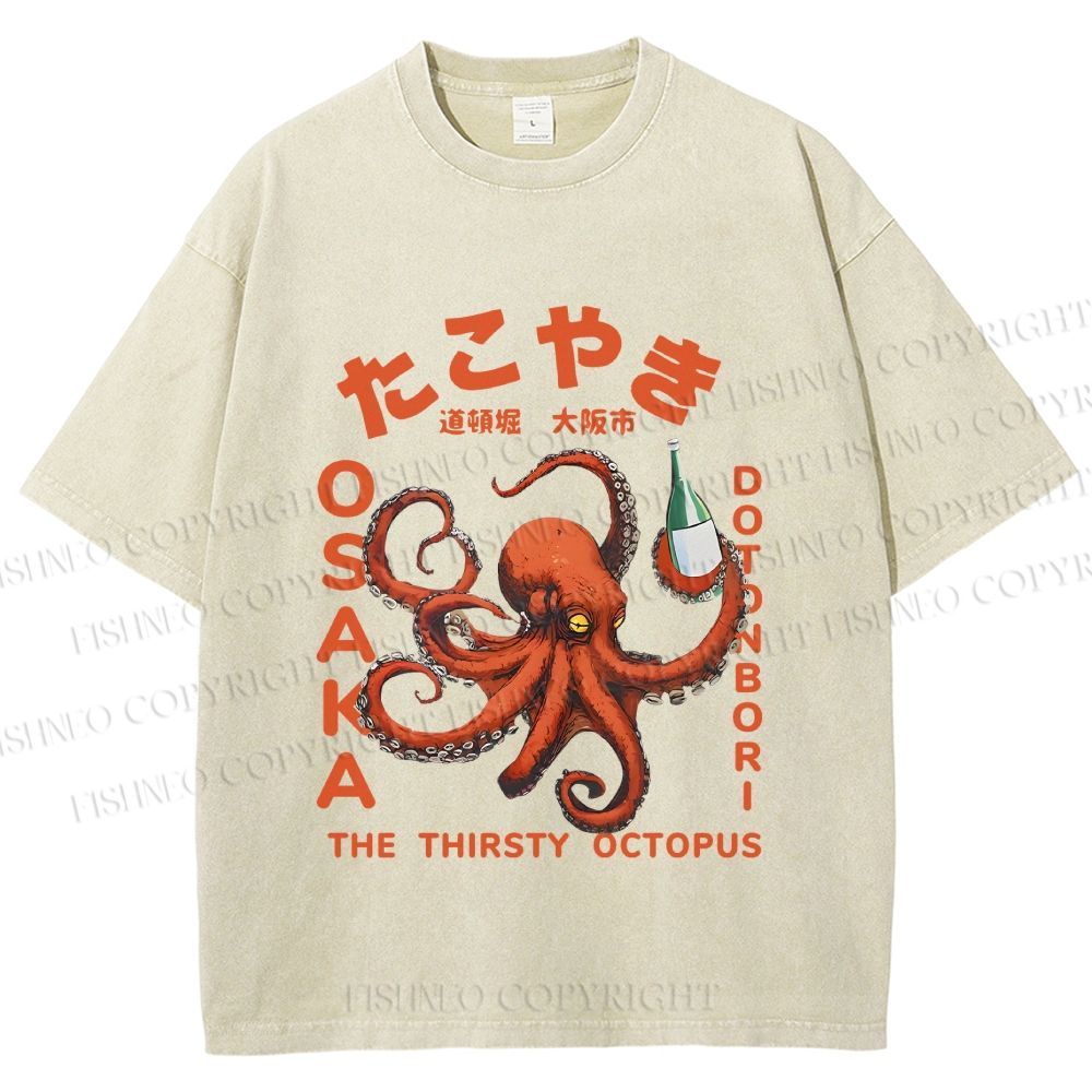 Unisex Osaka Thirsty Octopus Printed Washed Tee