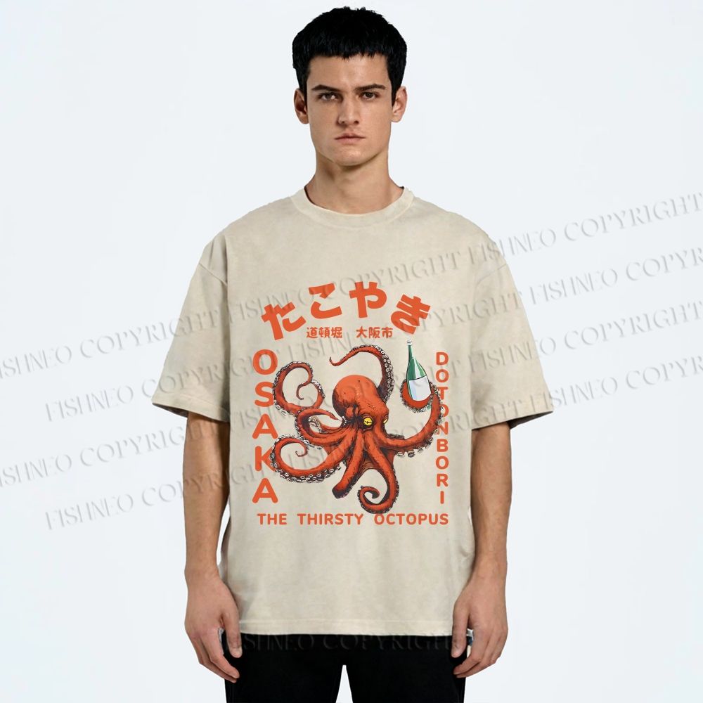 Unisex Osaka Thirsty Octopus Printed Washed Tee