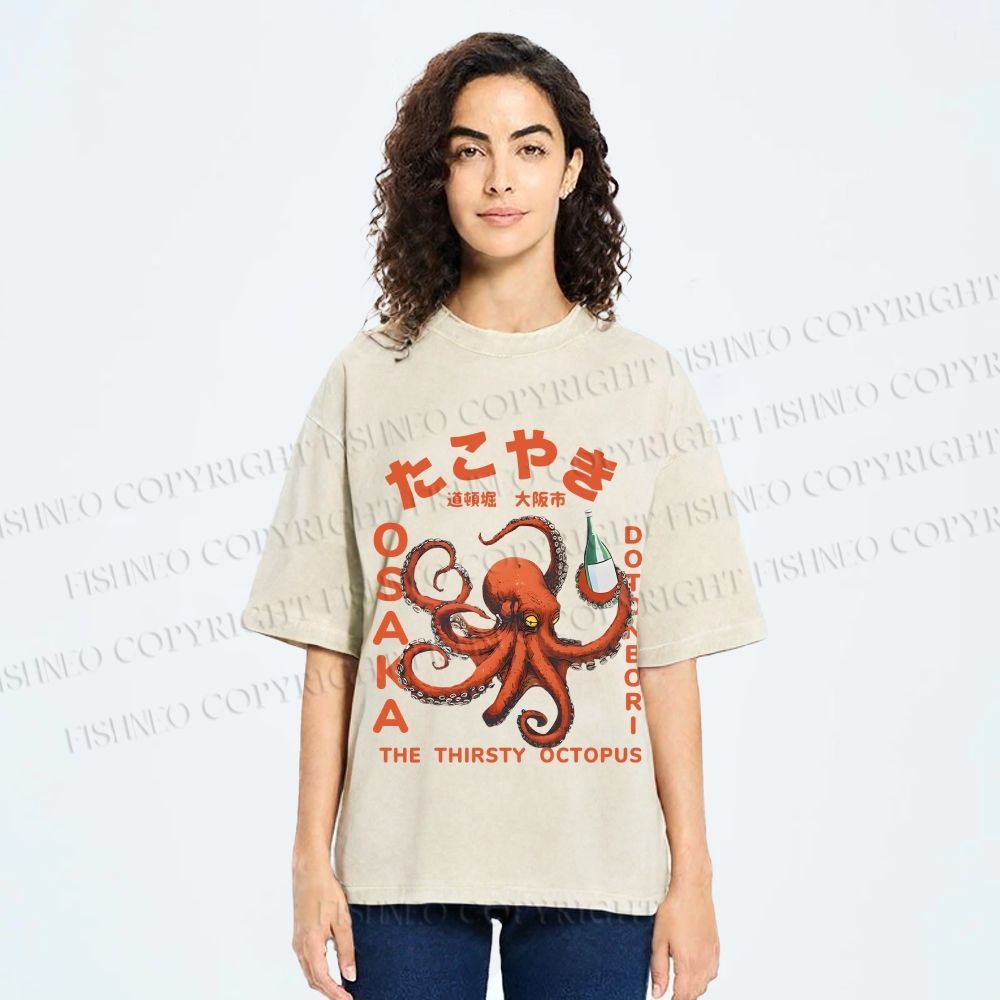 Unisex Osaka Thirsty Octopus Printed Washed Tee