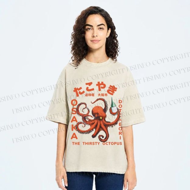 Unisex Osaka Thirsty Octopus Printed Washed Tee