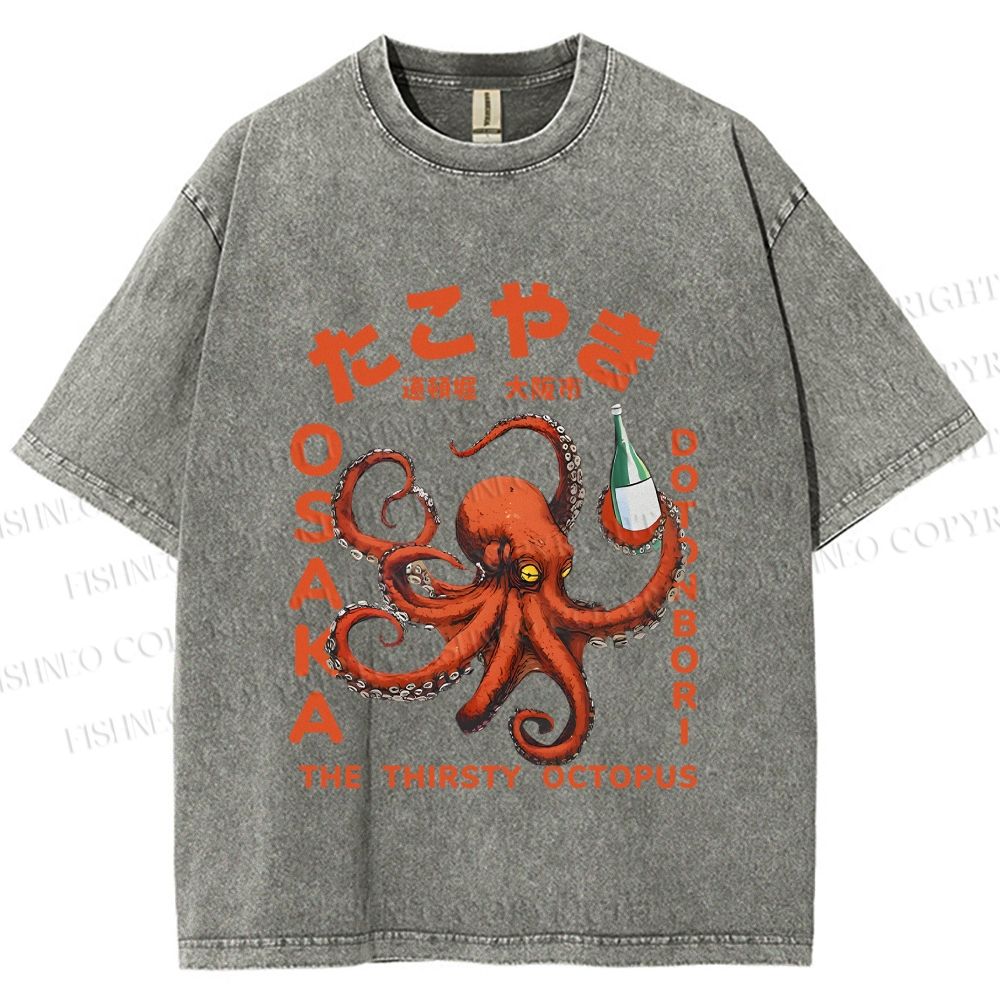 Unisex Osaka Thirsty Octopus Printed Washed Tee