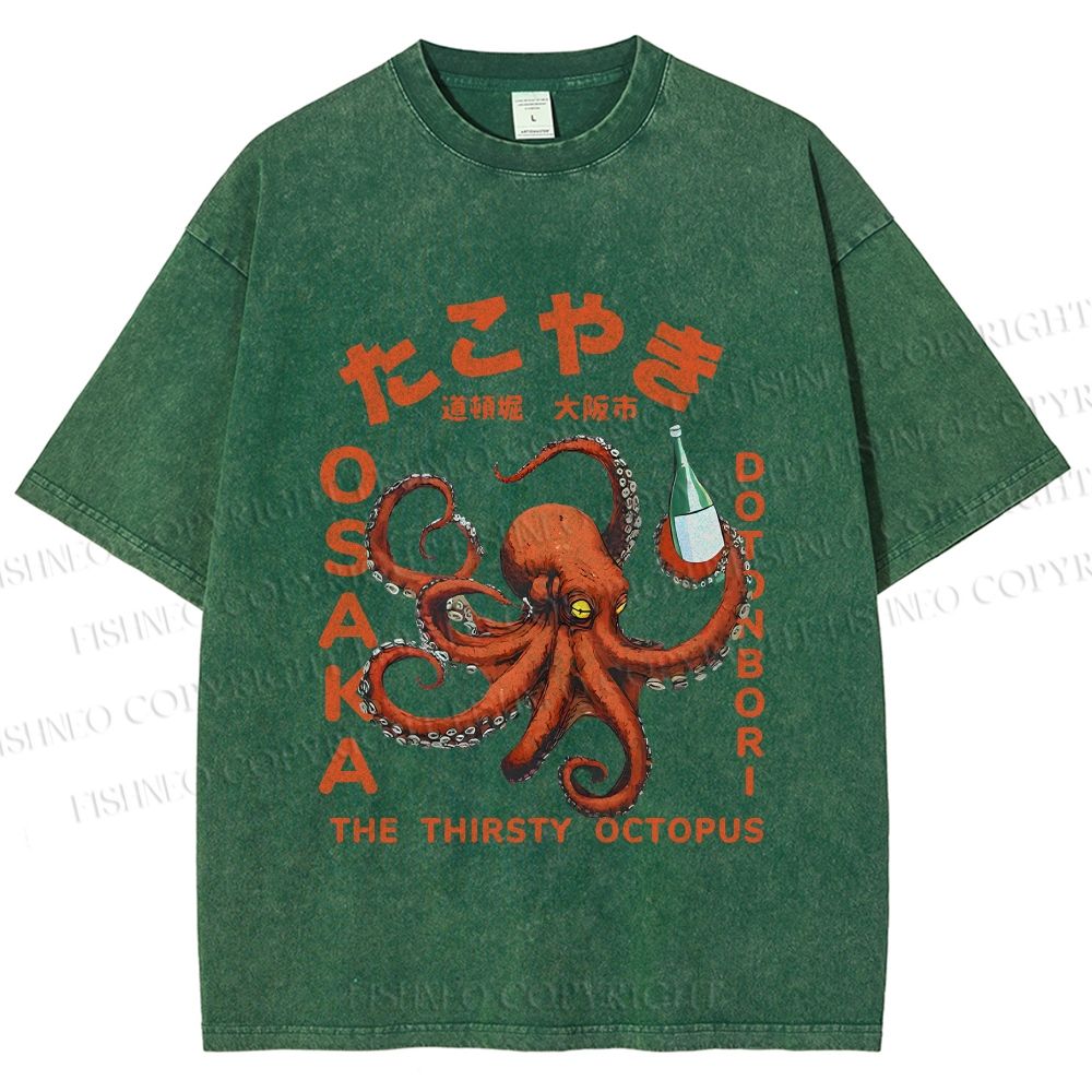 Unisex Osaka Thirsty Octopus Printed Washed Tee