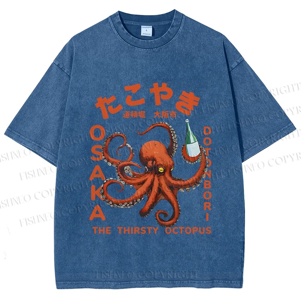 Unisex Osaka Thirsty Octopus Printed Washed Tee