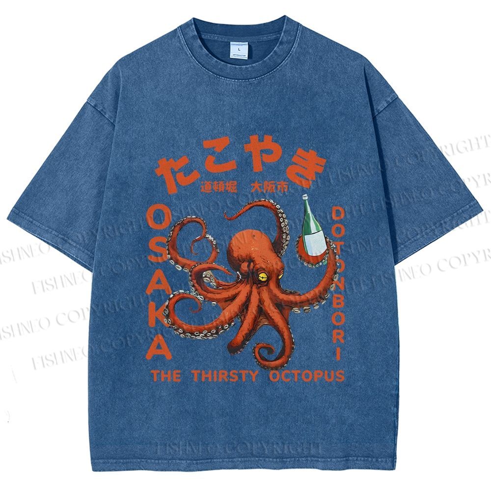Unisex Osaka Thirsty Octopus Printed Washed Tee