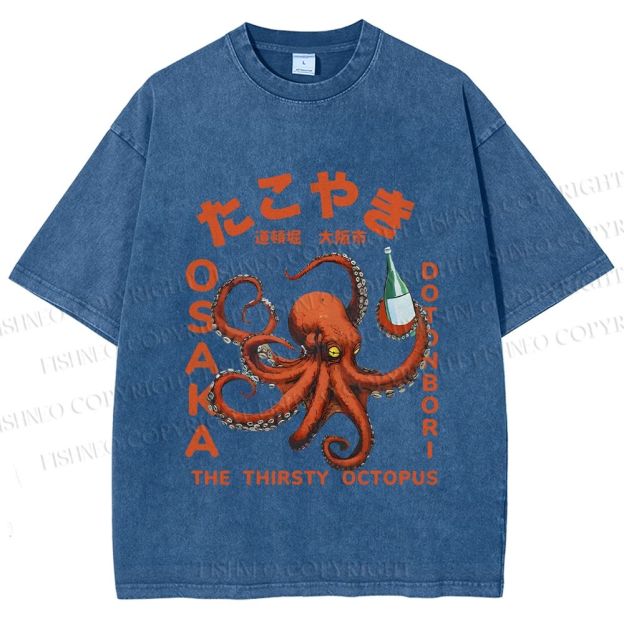 Unisex Osaka Thirsty Octopus Printed Washed Tee