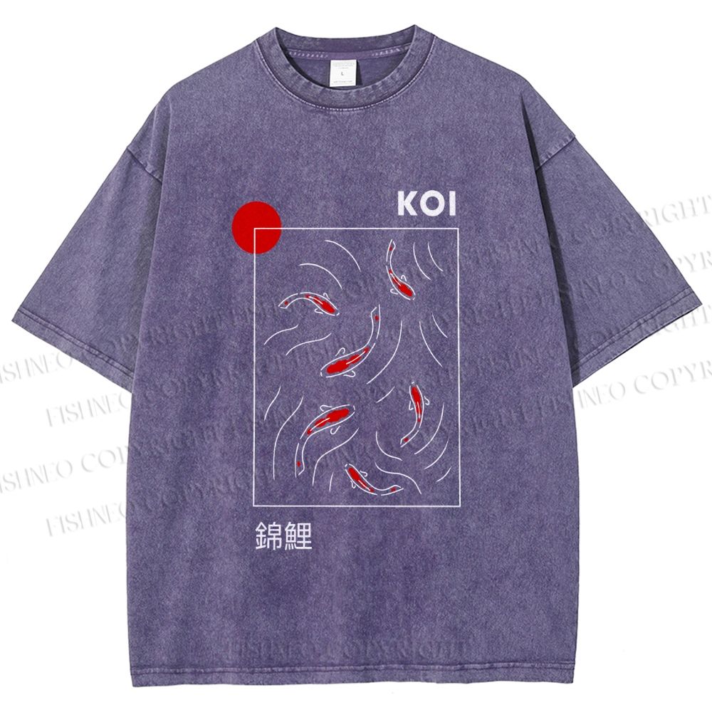 Unisex Japanese Koi Fish Printed Washed Tee