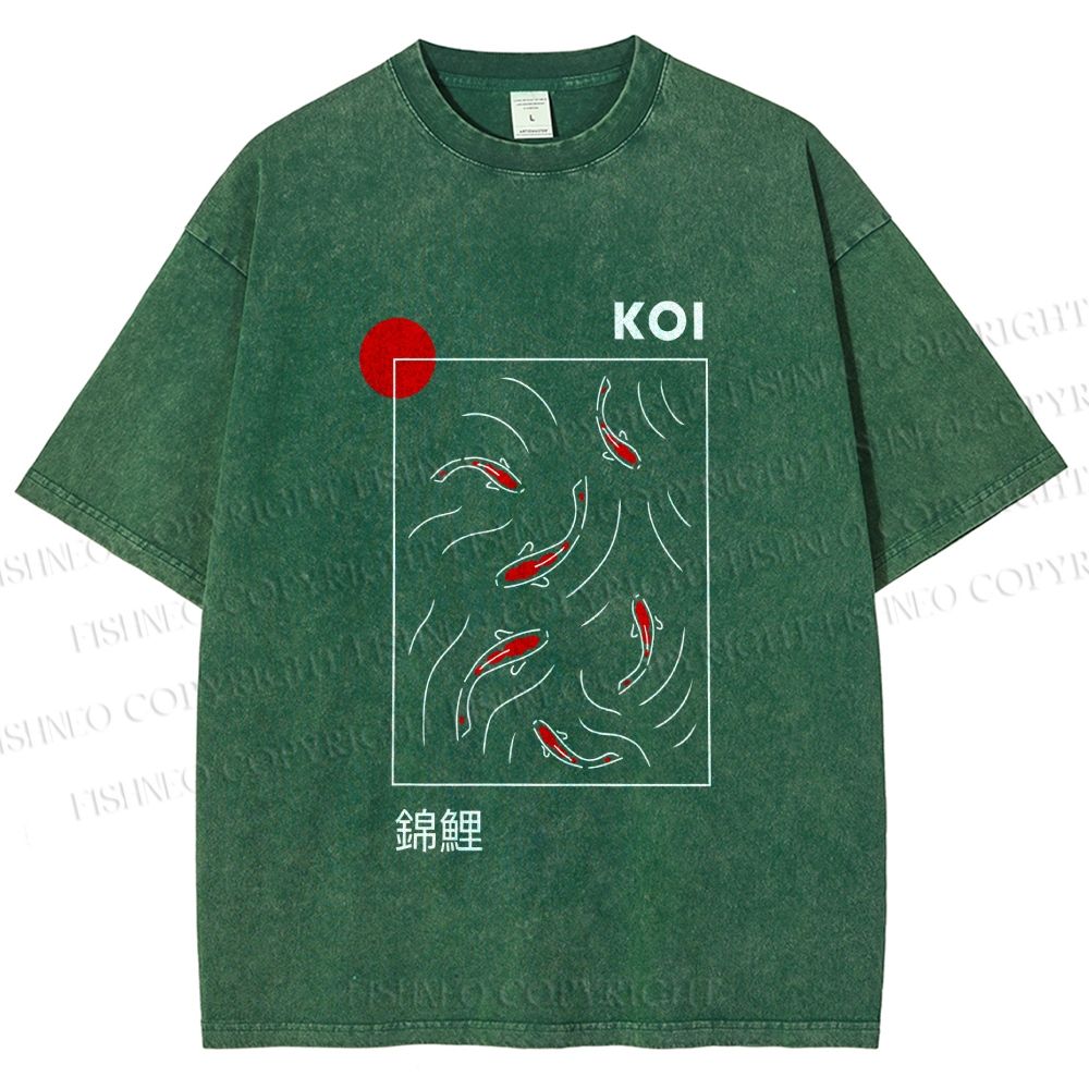Unisex Japanese Koi Fish Printed Washed Tee