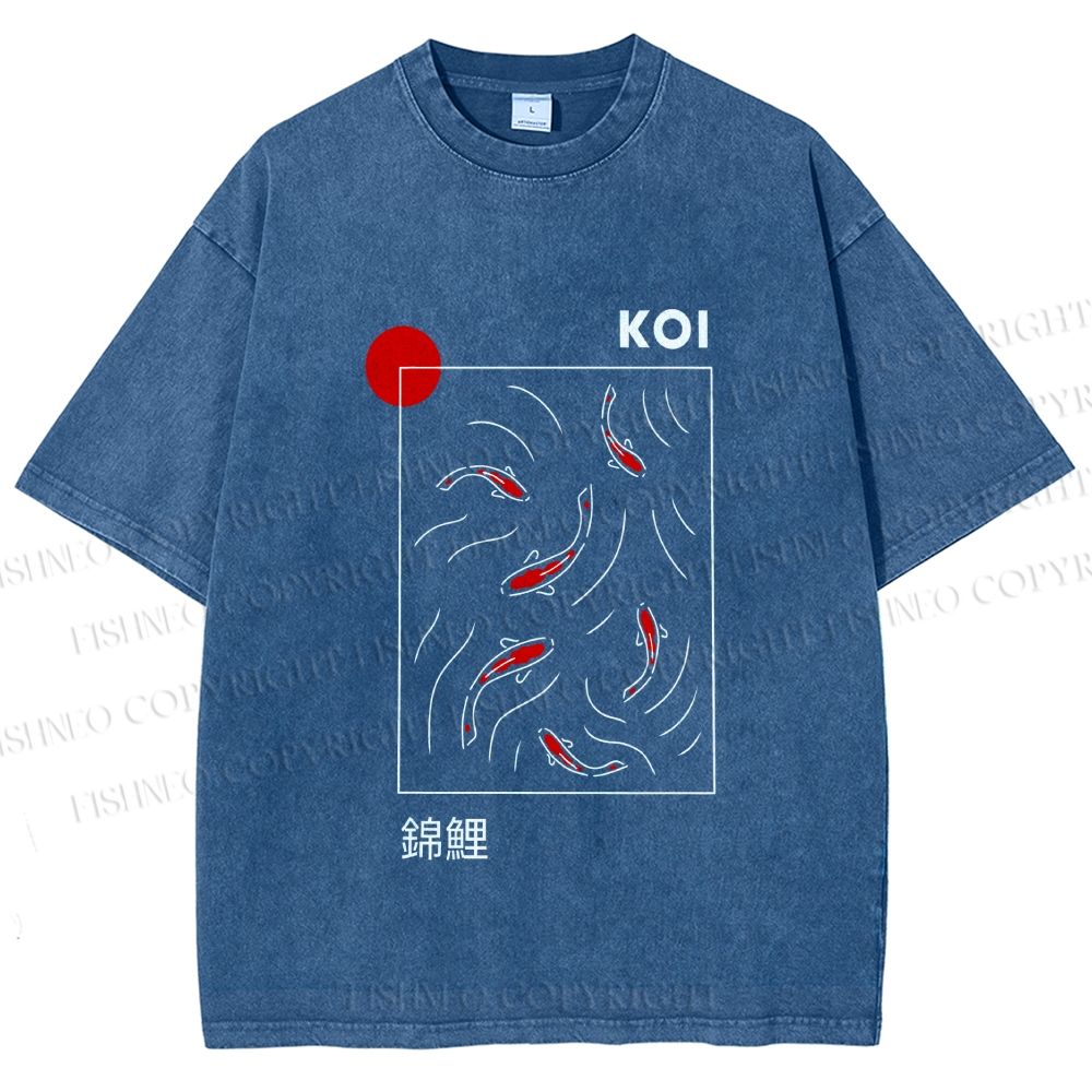 Unisex Japanese Koi Fish Printed Washed Tee