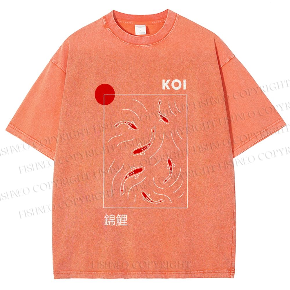 Unisex Japanese Koi Fish Printed Washed Tee