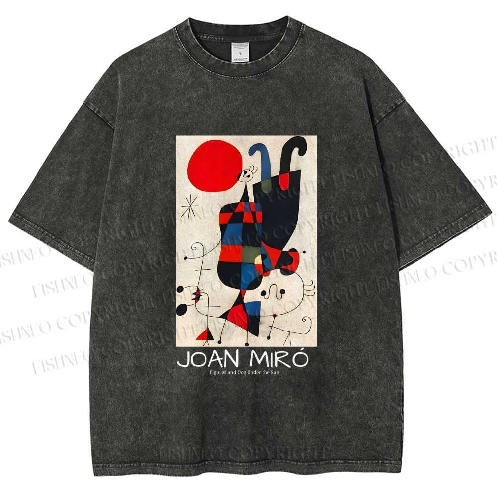 Unisex Figures And Dog Under The Sun Printed Washed Tee