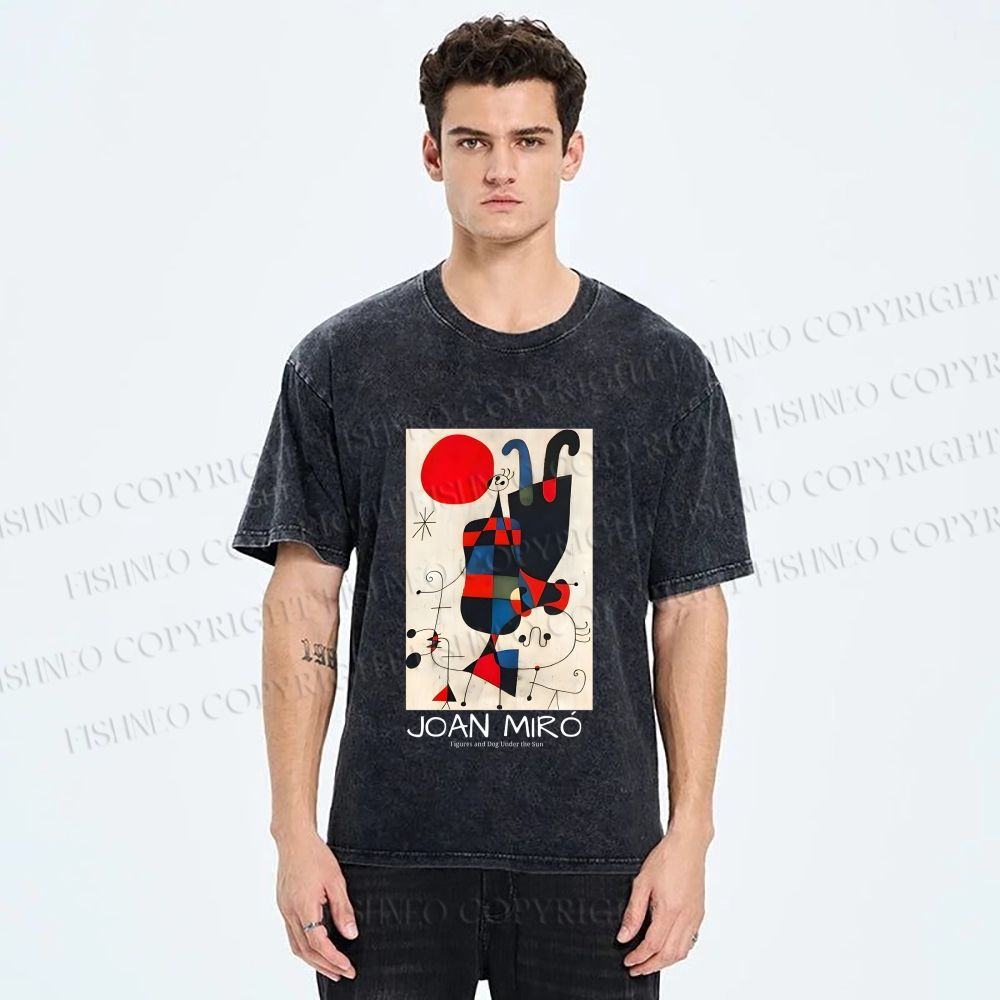 Unisex Figures And Dog Under The Sun Printed Washed Tee