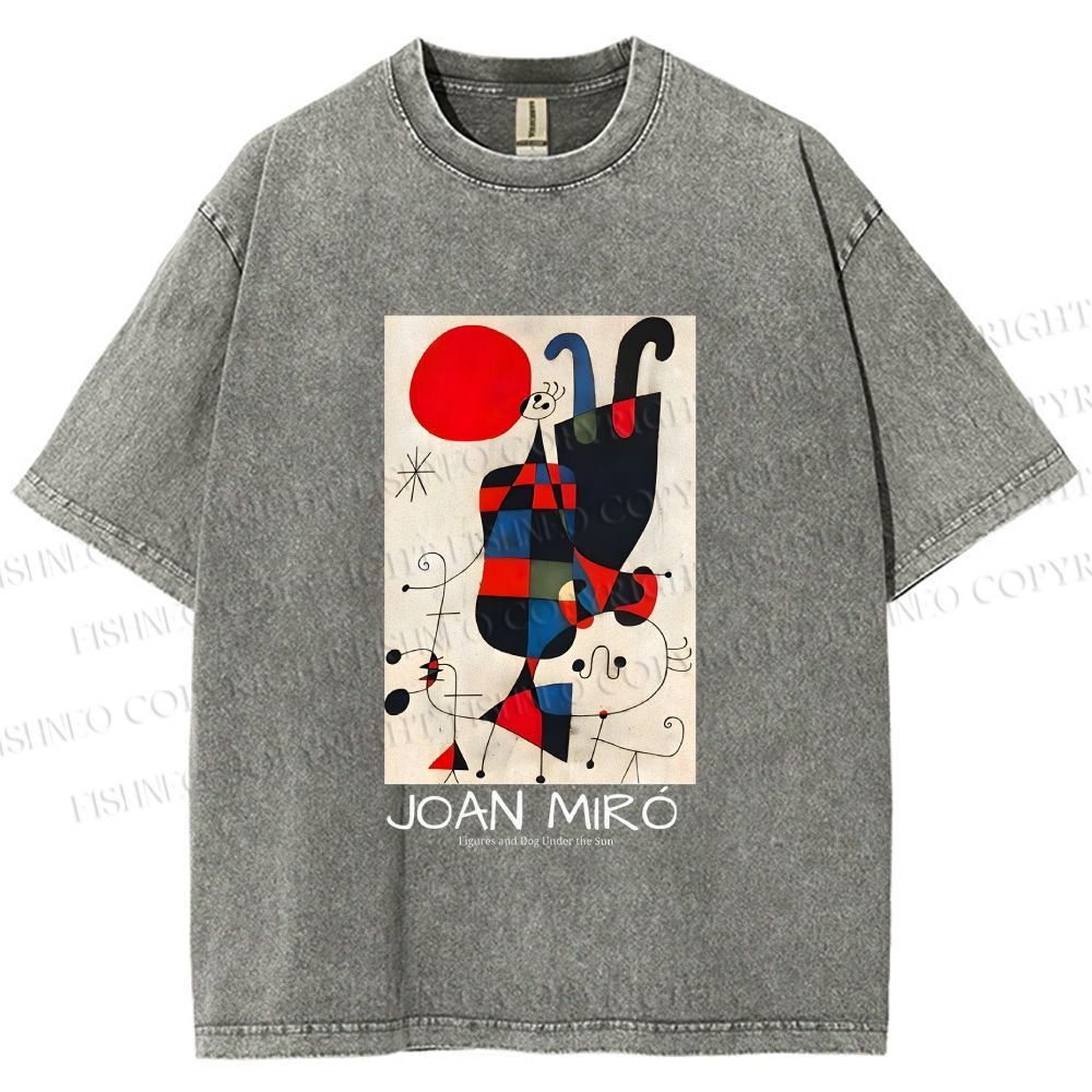 Unisex Figures And Dog Under The Sun Printed Washed Tee
