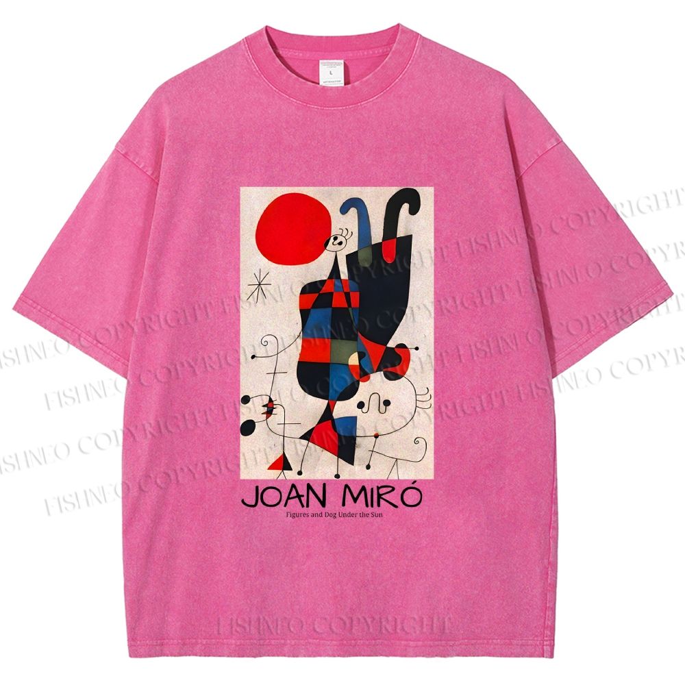 Unisex Figures And Dog Under The Sun Printed Washed Tee