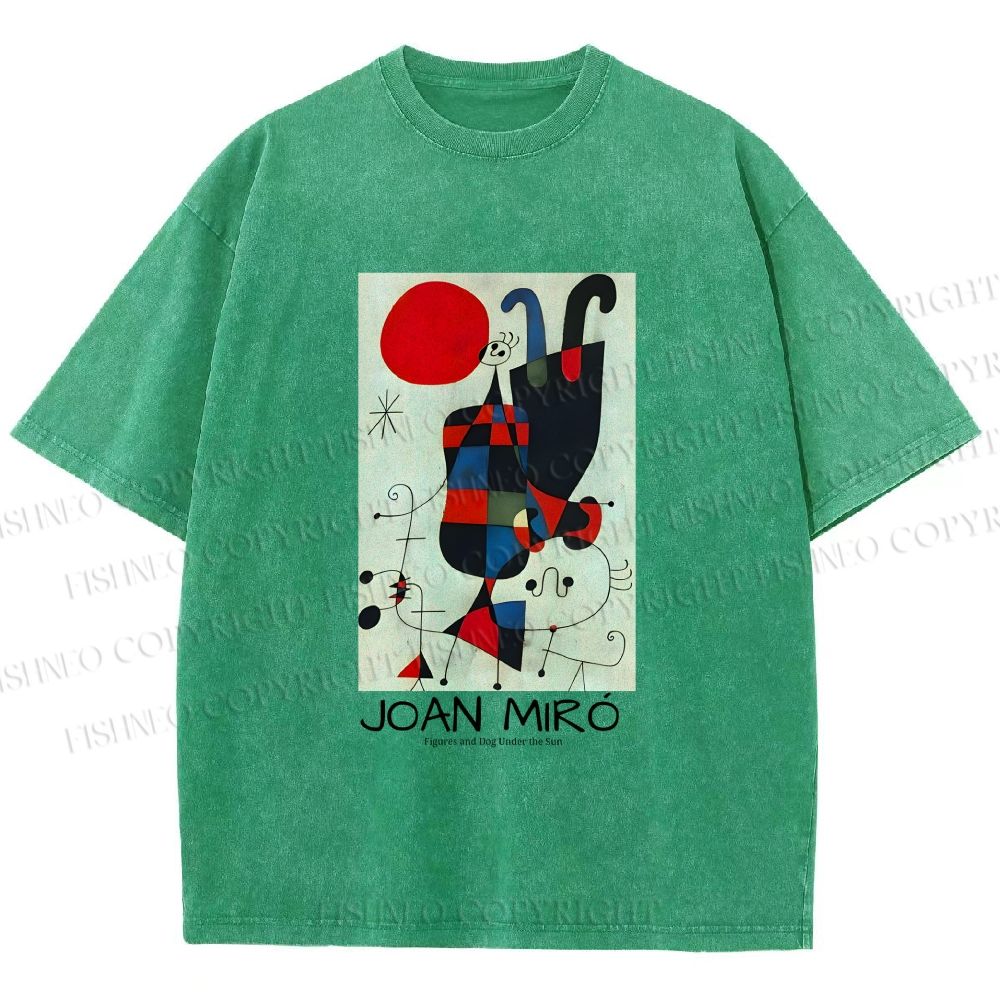 Unisex Figures And Dog Under The Sun Printed Washed Tee