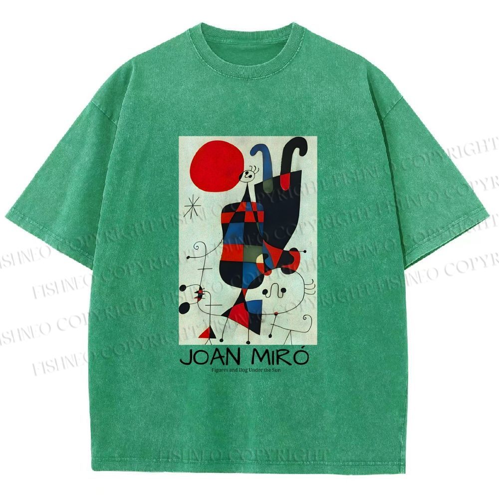 Unisex Figures And Dog Under The Sun Printed Washed Tee