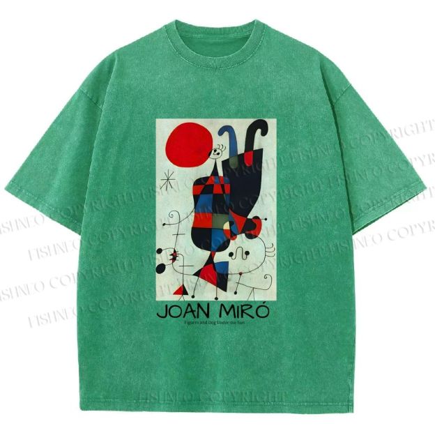 Unisex Figures And Dog Under The Sun Printed Washed Tee