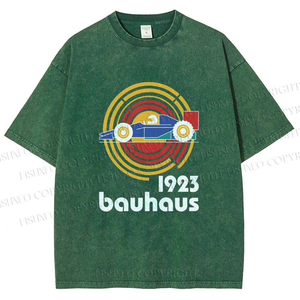 Unisex Bauhaus Racing Car Printed Washed Tee