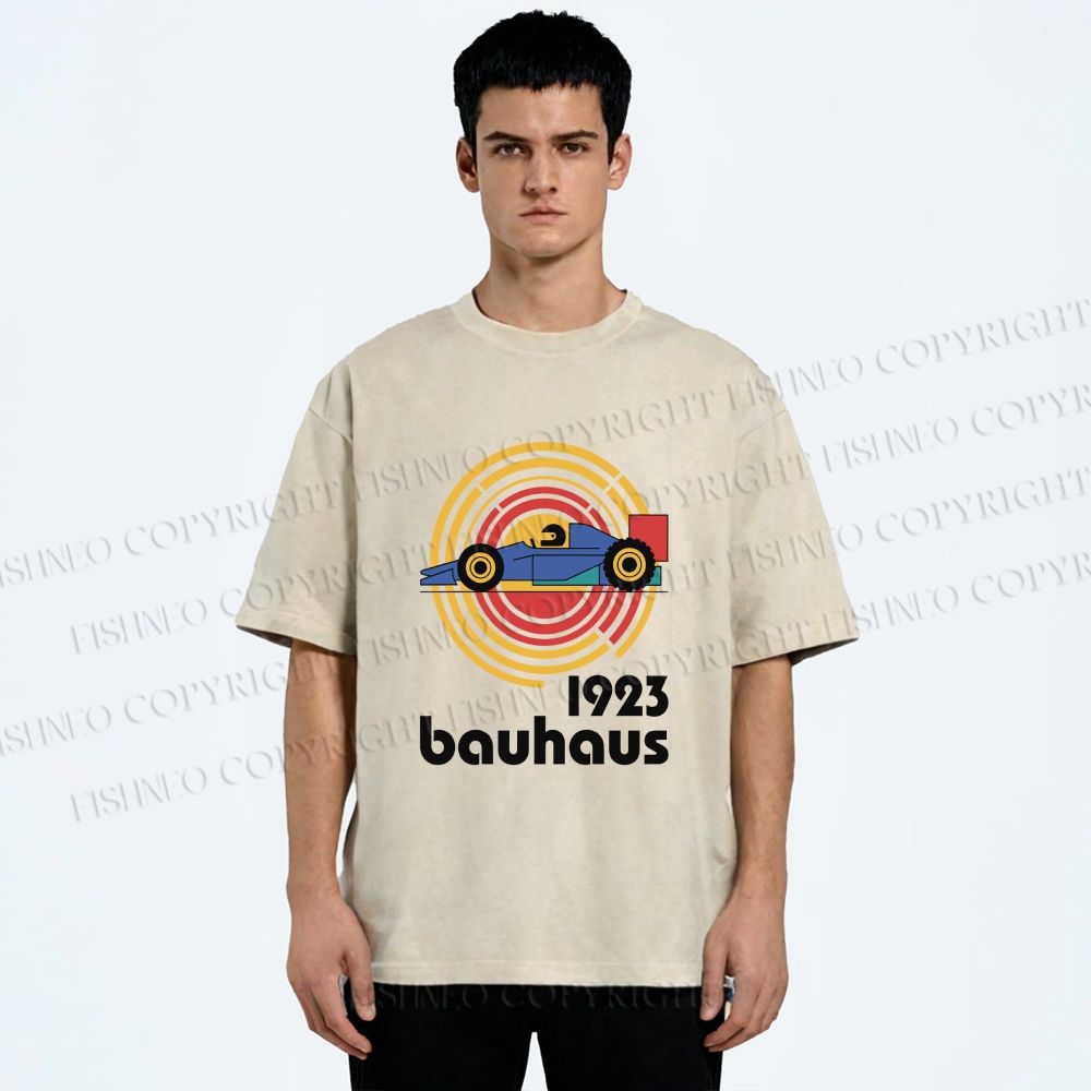 Unisex Bauhaus Racing Car Printed Washed Tee
