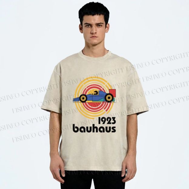 Unisex Bauhaus Racing Car Printed Washed Tee