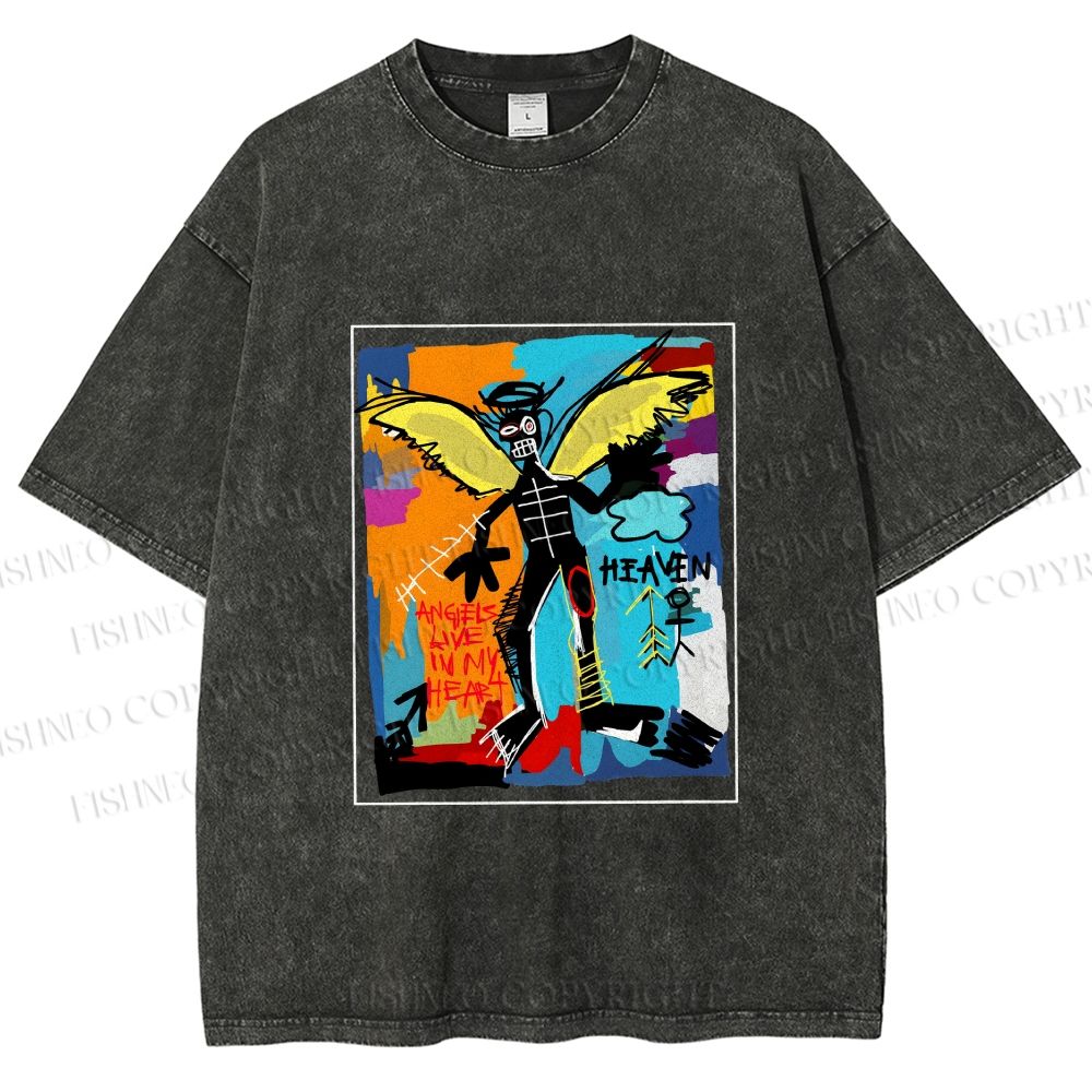 Unisex Angels Live in My Heart Printed Washed Tee