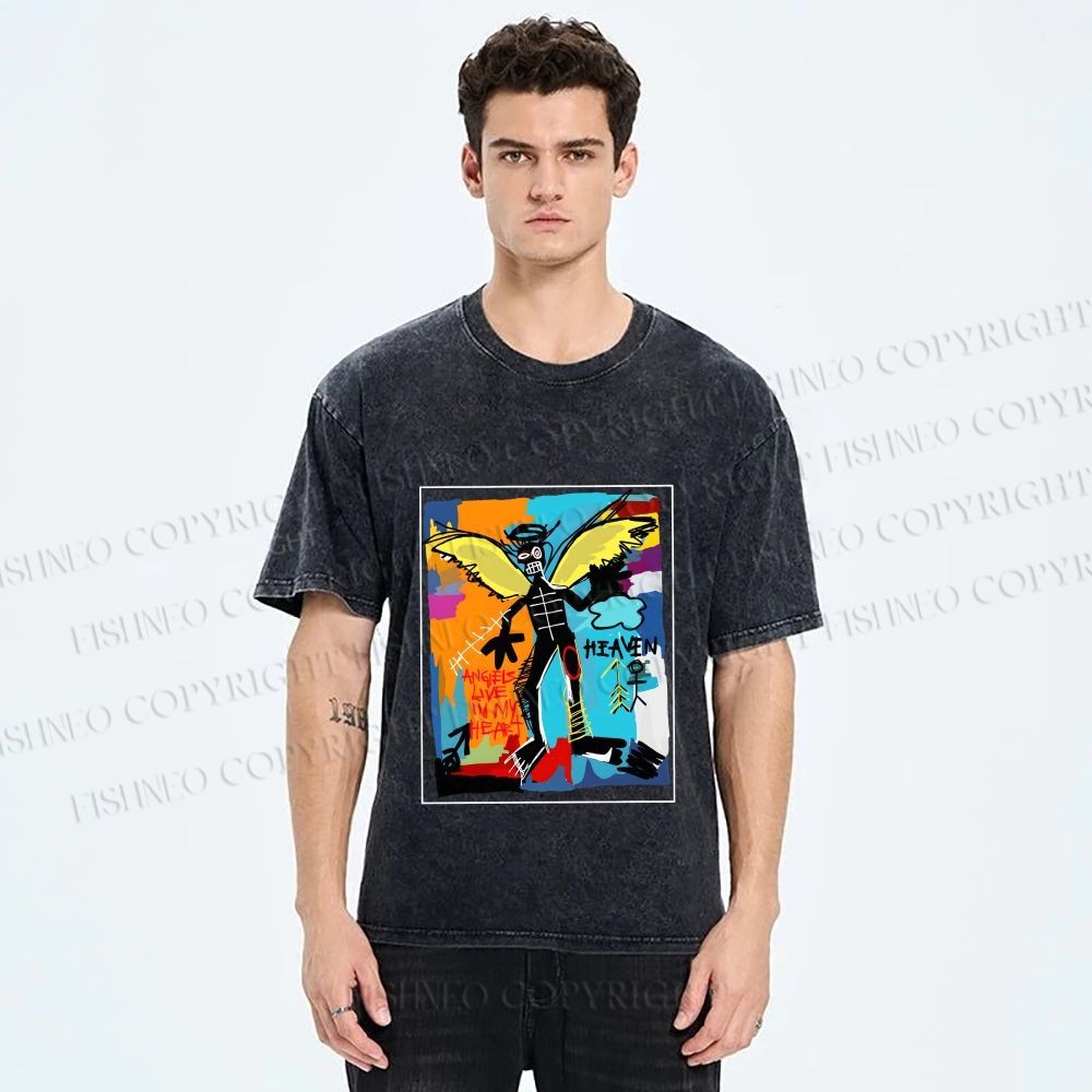 Unisex Angels Live in My Heart Printed Washed Tee