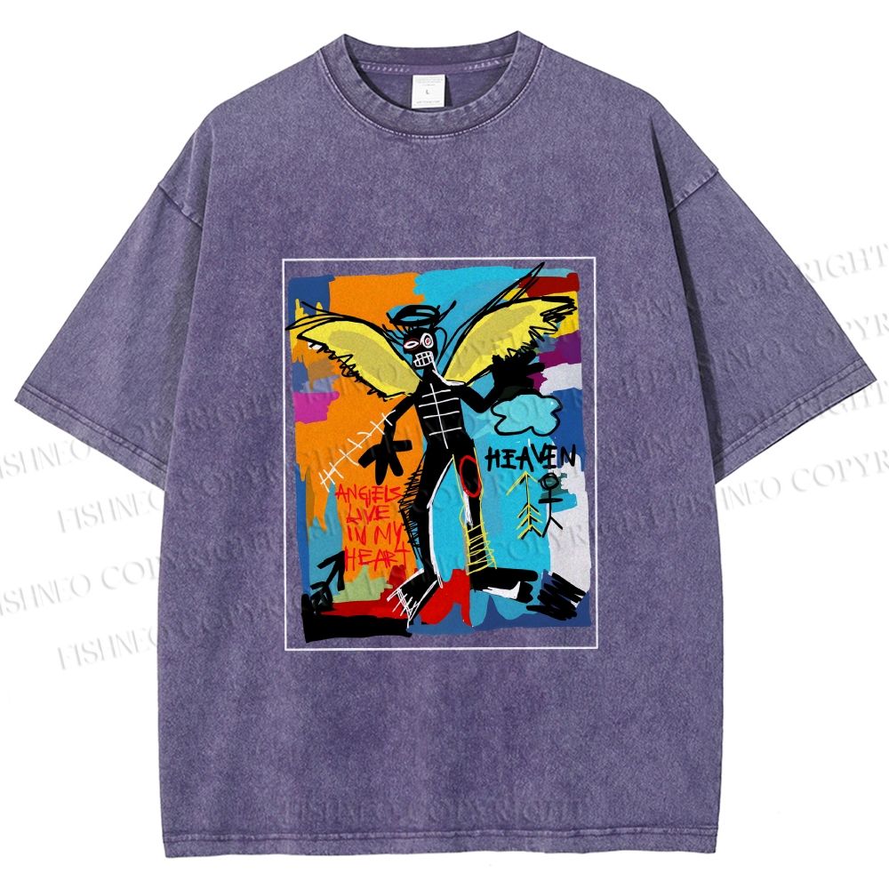 Unisex Angels Live in My Heart Printed Washed Tee