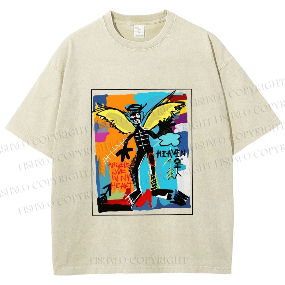Unisex Angels Live in My Heart Printed Washed Tee
