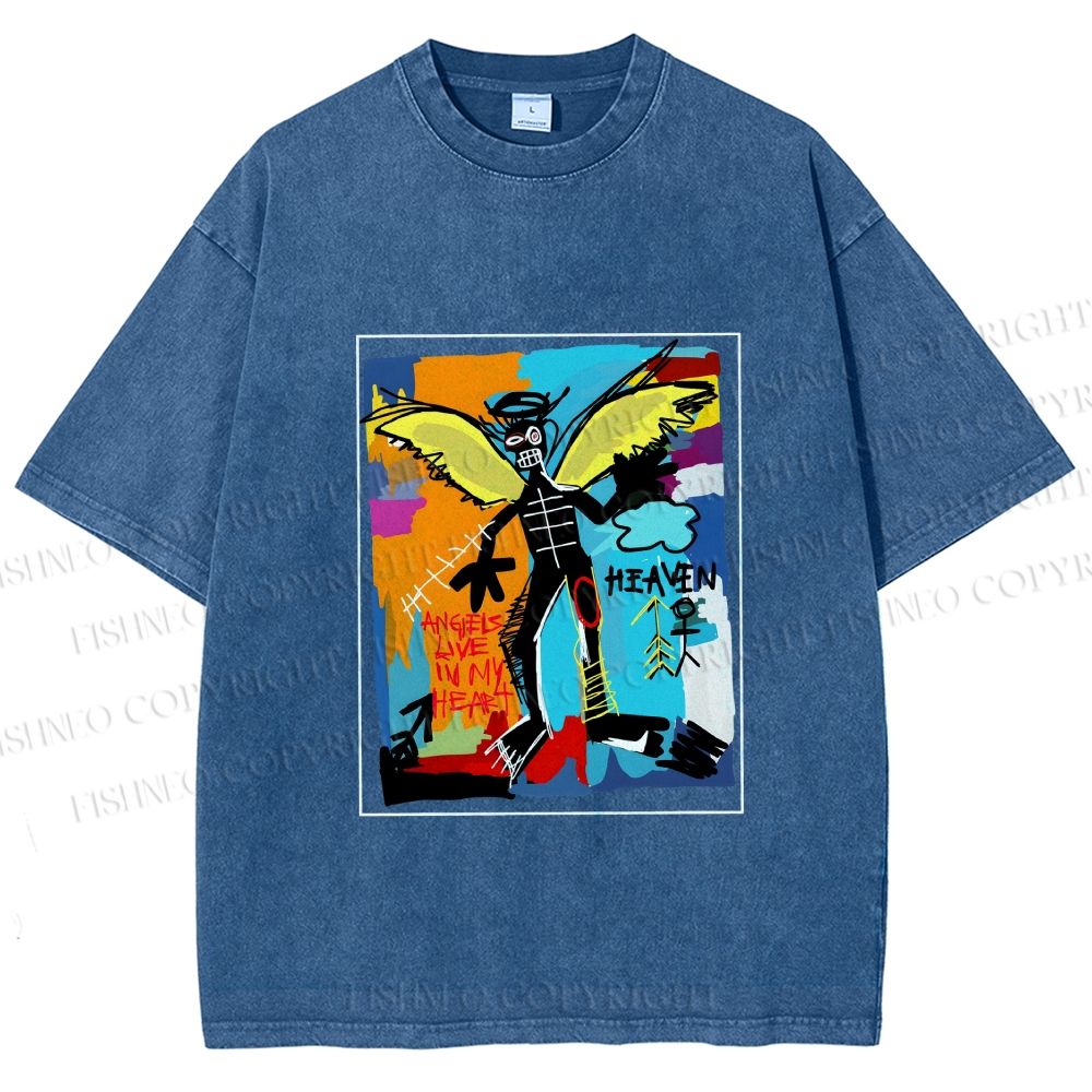 Unisex Angels Live in My Heart Printed Washed Tee