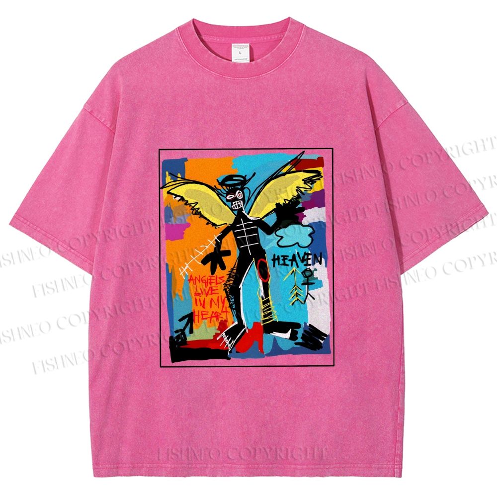 Unisex Angels Live in My Heart Printed Washed Tee