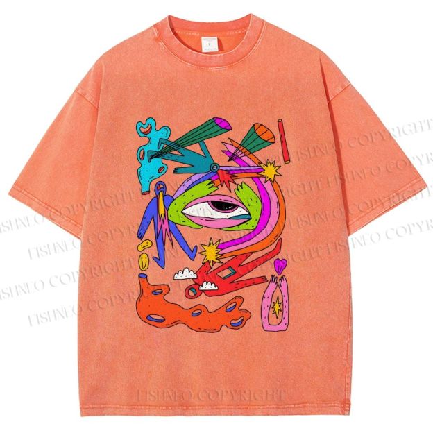 Unisex Multicolor Eye Graffiti Printed Washed Tee