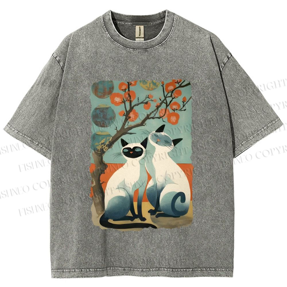 Unisex Vintage Cats Printed Washed Tee