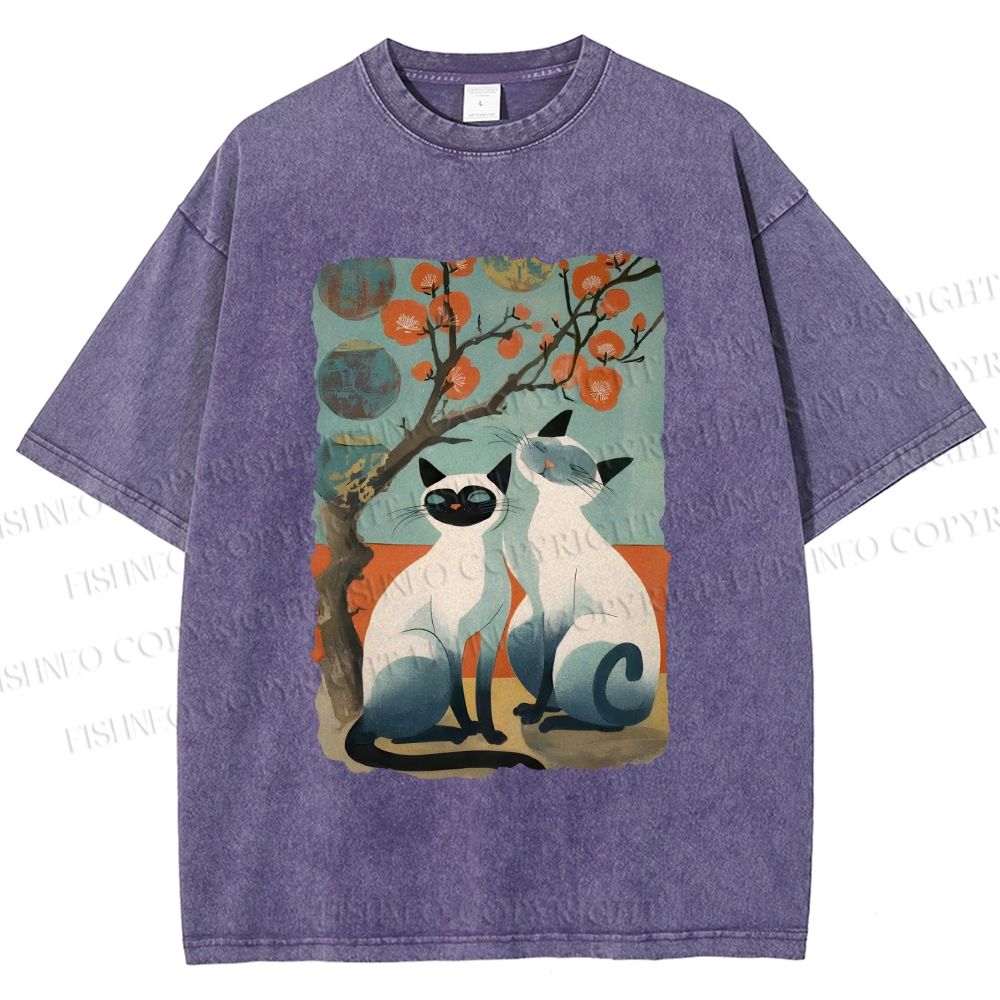 Unisex Vintage Cats Printed Washed Tee