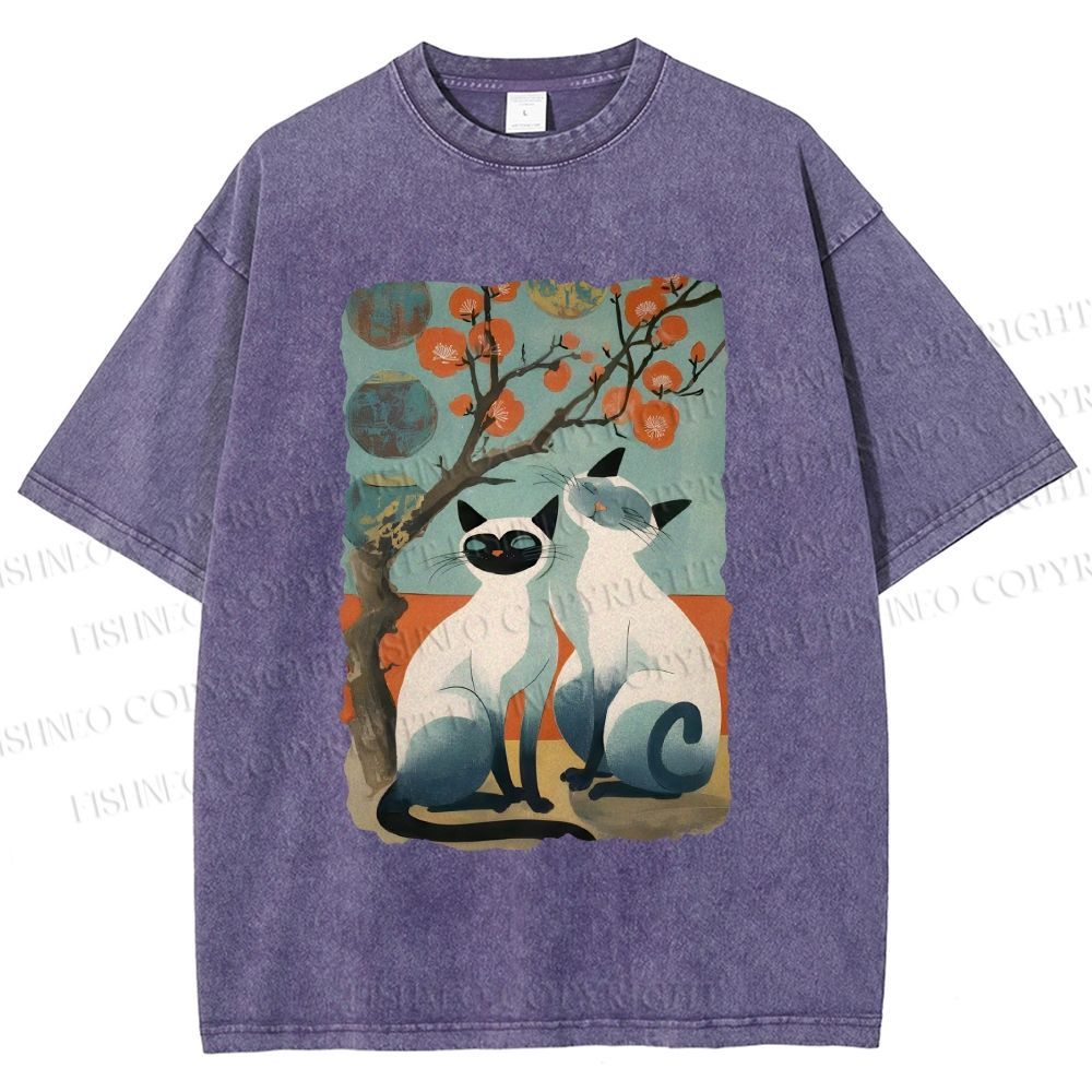 Unisex Vintage Cats Printed Washed Tee