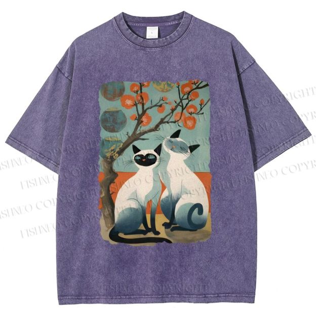 Unisex Vintage Cats Printed Washed Tee
