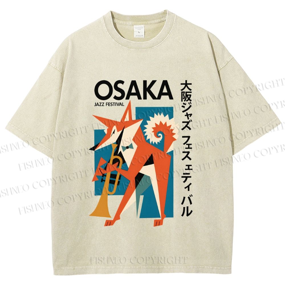 Unisex Fox Playing Trumpet Osaka Jazz Festival Printed Washed Tee