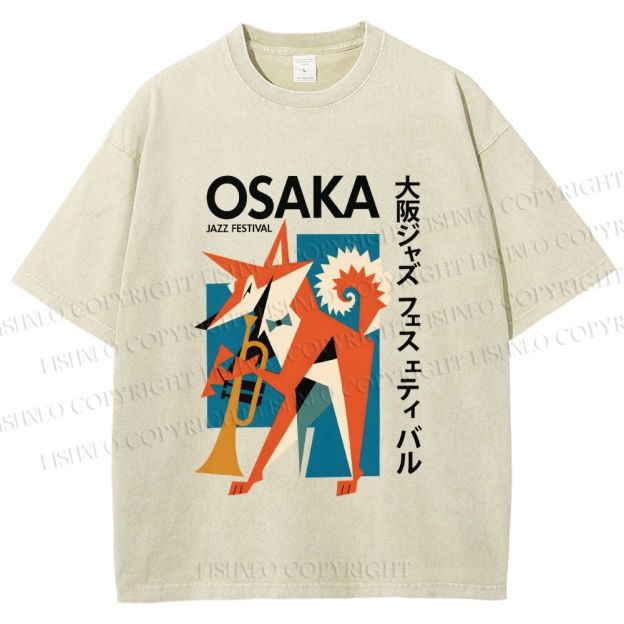 Unisex Fox Playing Trumpet Osaka Jazz Festival Printed Washed Tee