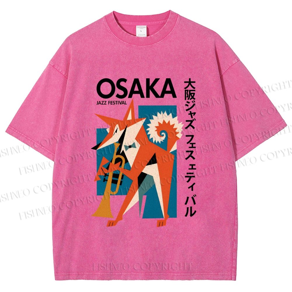 Unisex Fox Playing Trumpet Osaka Jazz Festival Printed Washed Tee