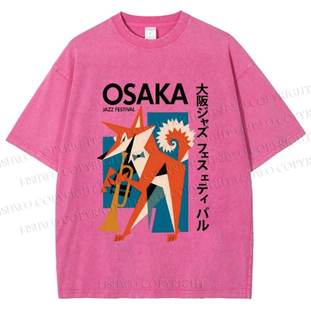 Unisex Fox Playing Trumpet Osaka Jazz Festival Printed Washed Tee