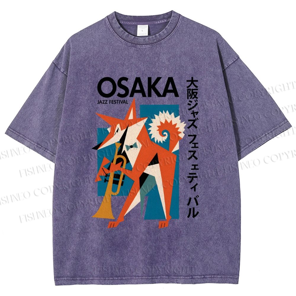 Unisex Fox Playing Trumpet Osaka Jazz Festival Printed Washed Tee