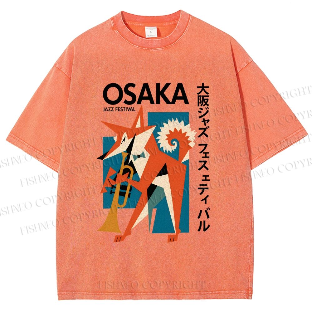 Unisex Fox Playing Trumpet Osaka Jazz Festival Printed Washed Tee