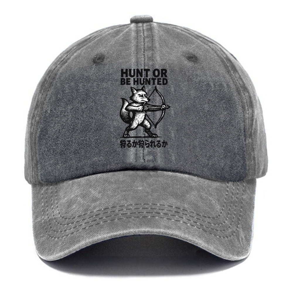 Hunt or Be Hunted - Fox drawing bow and Washed Cap