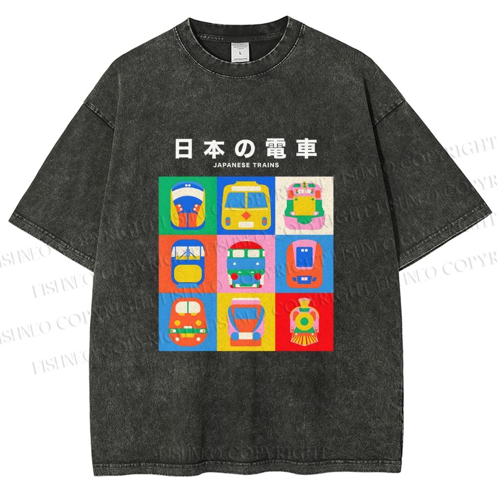 Unisex Japanese Trains Printed Washed Tee