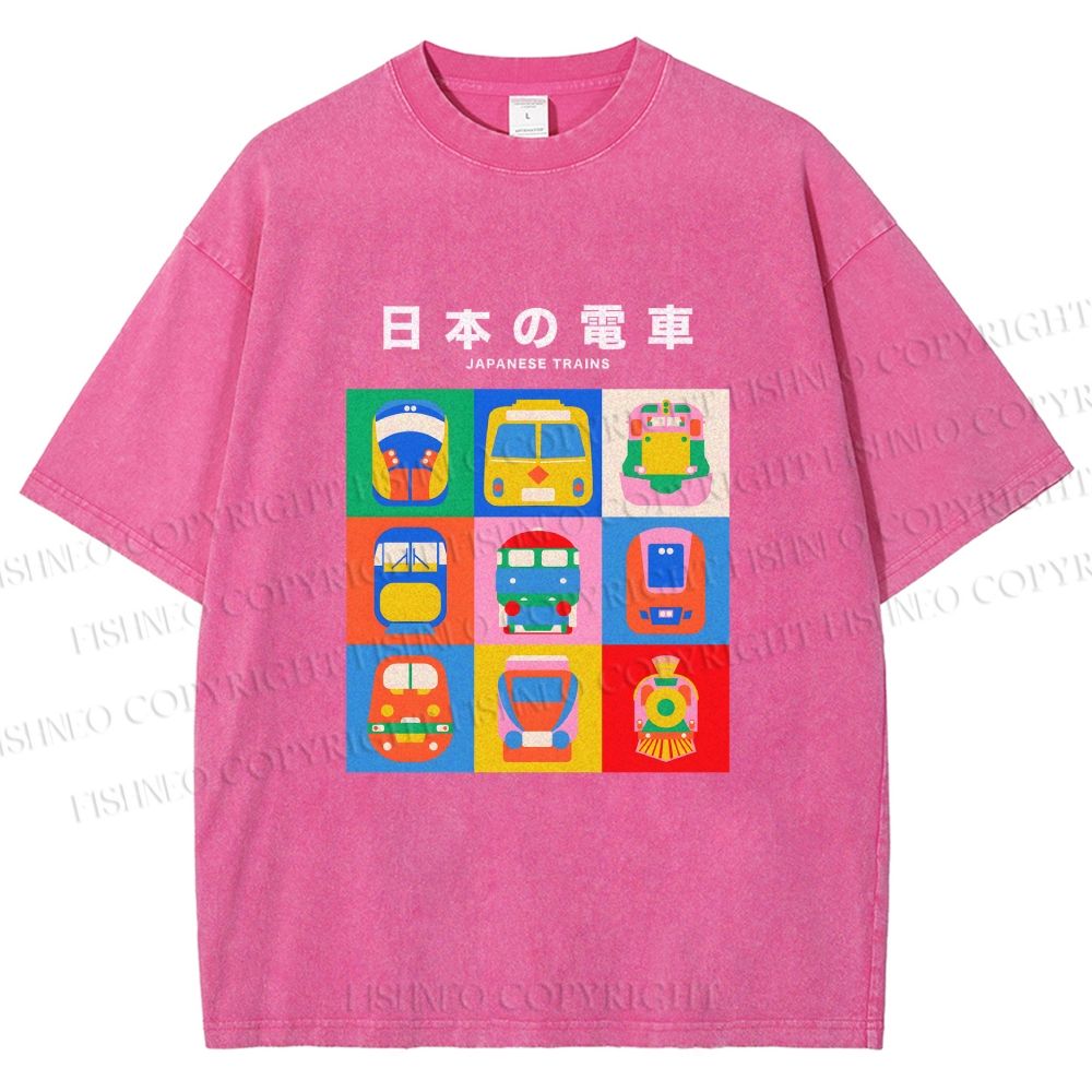 Unisex Japanese Trains Printed Washed Tee