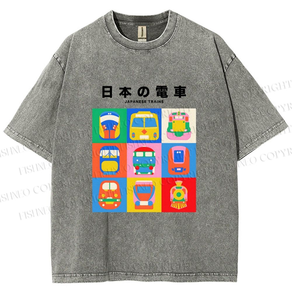 Unisex Japanese Trains Printed Washed Tee