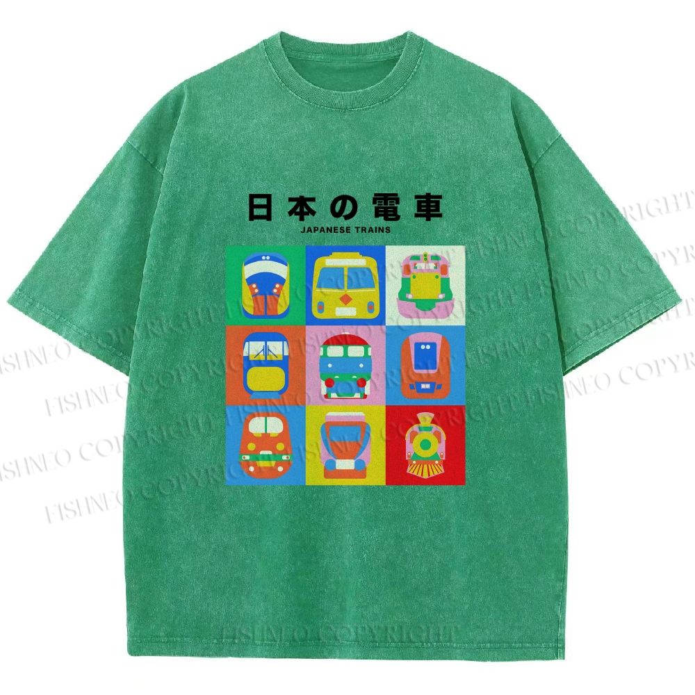Unisex Japanese Trains Printed Washed Tee