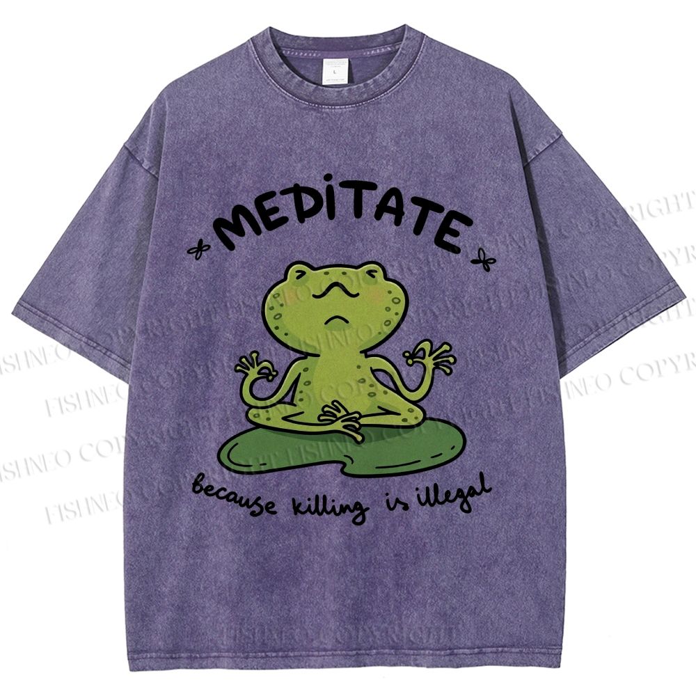 Unisex Funny Meditating Frog Printed Washed Tee