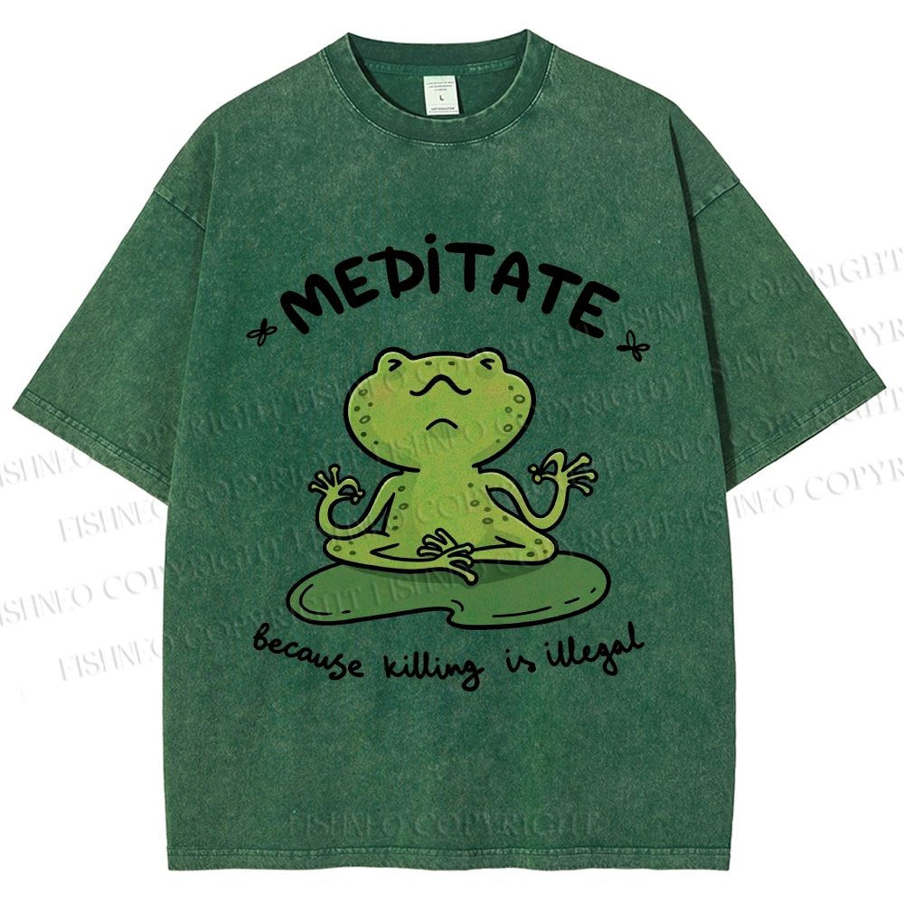 Unisex Funny Meditating Frog Printed Washed Tee