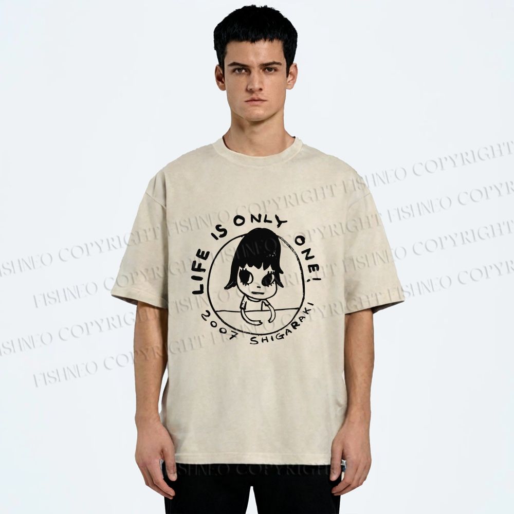 Unisex Yoshitomo Nara Life is Only One Printed Washed Tee
